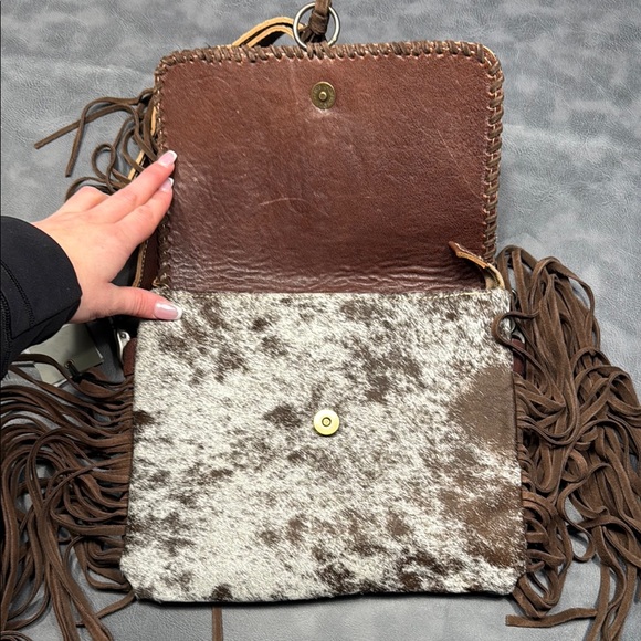 Myra Bag Brown and Turquoise Crossbody with Fringe - Picture 4 of 6
